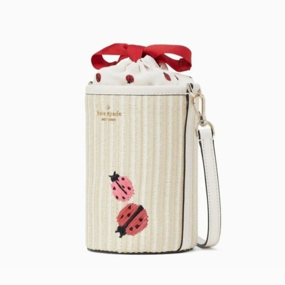🤍▪️ Kate Spade▪️ Dottie Embroidered Straw Ladybug Cylinder Crossbody